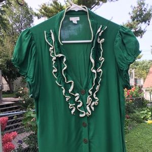 Anthropologie green ruffle top